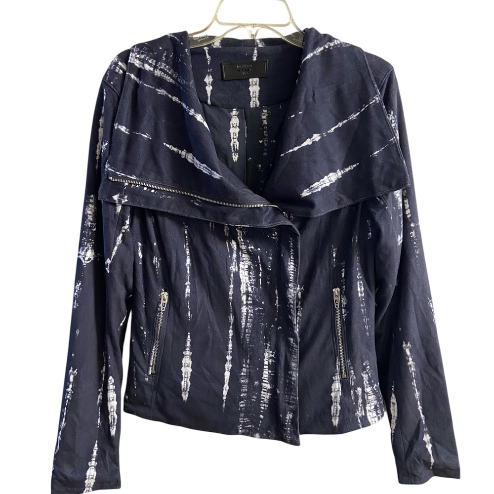 Blank NYC Navy and White Printed  Zip faux suede Jacket medium